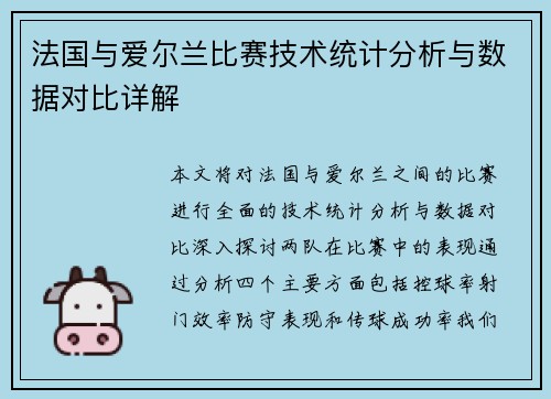 法国与爱尔兰比赛技术统计分析与数据对比详解